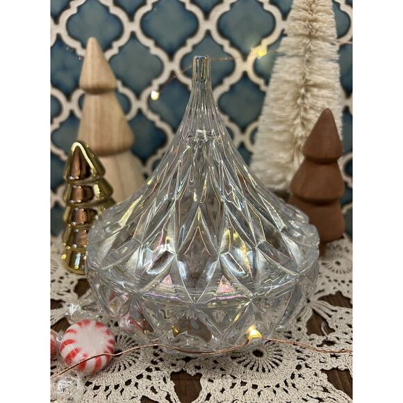 Hershey's Other - Hershey’s Kisses Crystal Clear Covered Candy Dish 5" Iridescent Glass